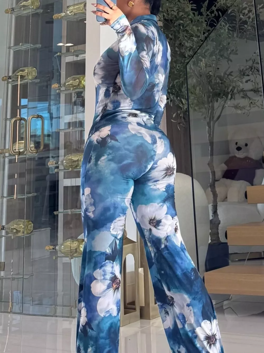 Printed Mesh Shirt and Pants Set, image 8