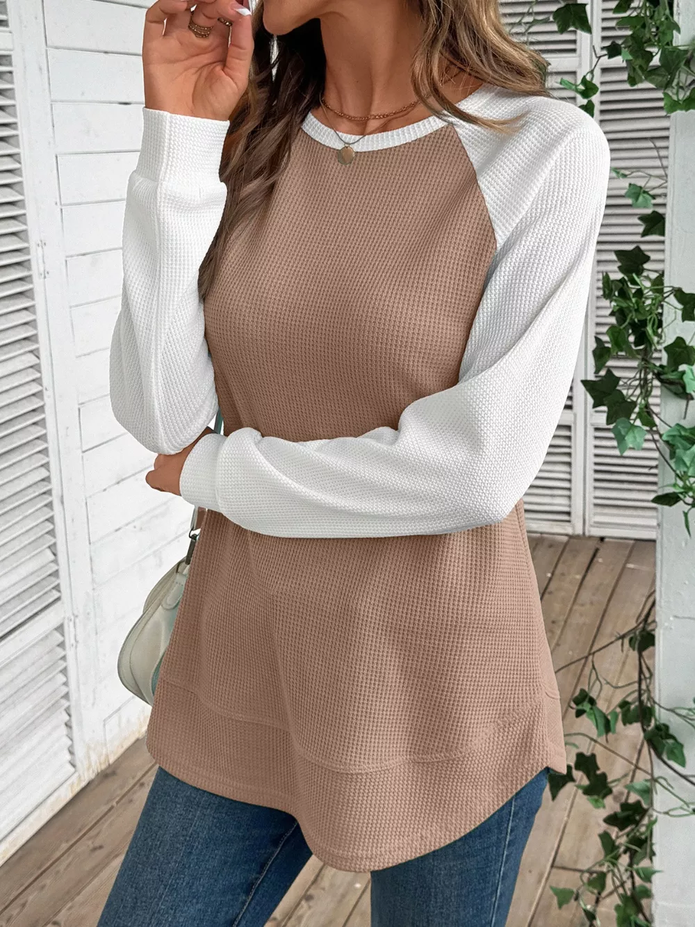 Waffle Knit Raglan Sleeve T-Shirt, image 8