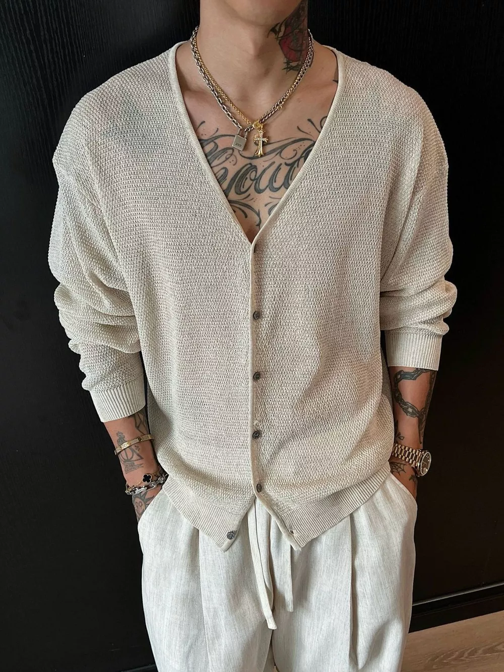 Men's Plus Size Lightweight V-Neck Knit Cardigan