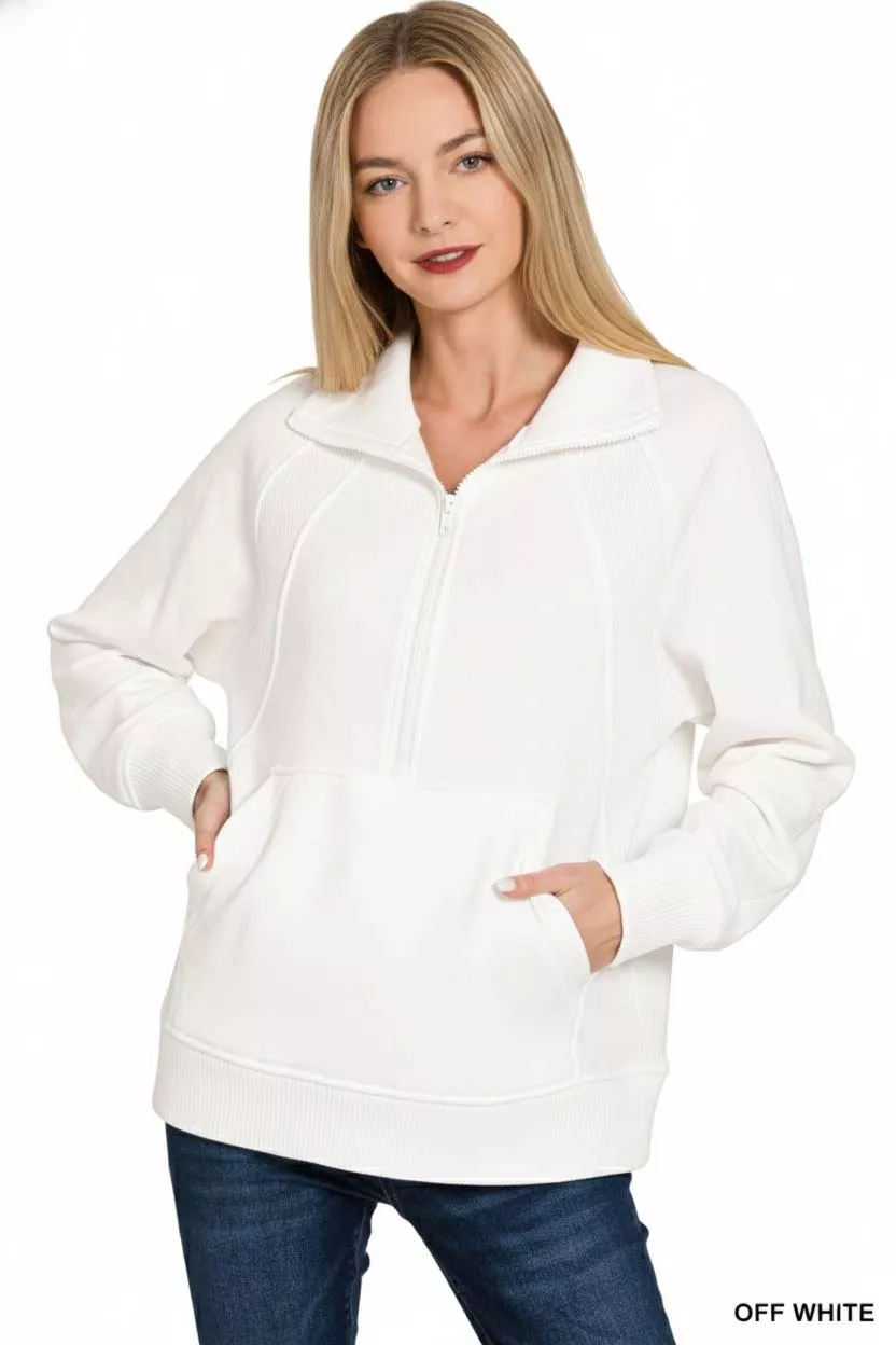 Half Zip Fleece Sweatshirt with kangaroo Pocket, image 3
