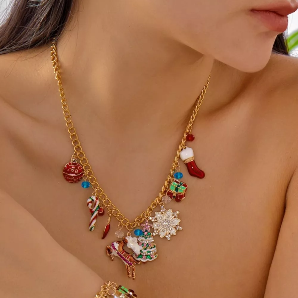 18K Gold-Plated Christmas Charm Necklace, image 2