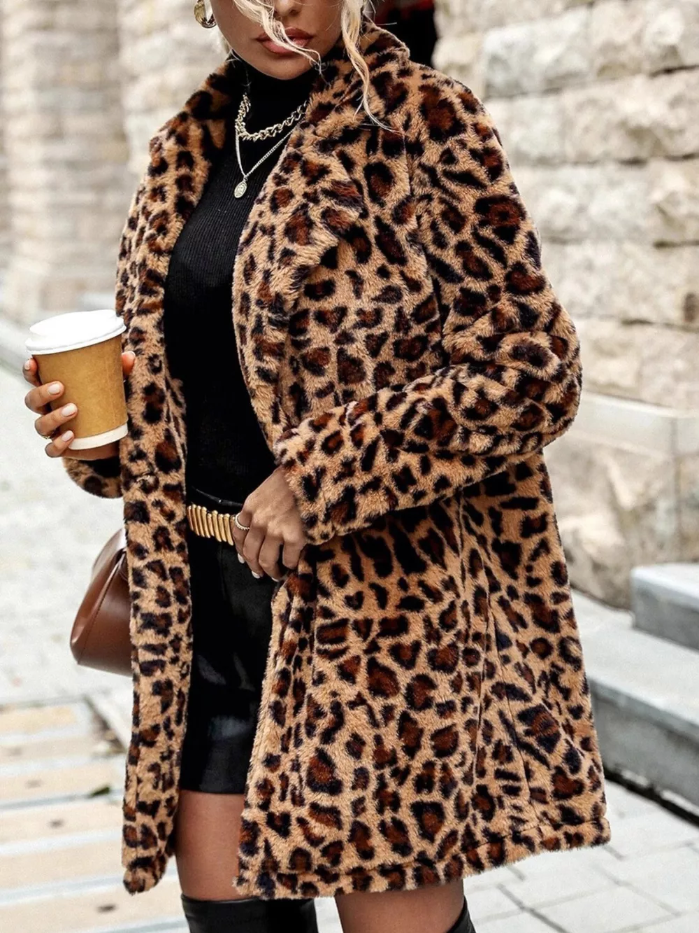 Leopard Print Faux Fur Longline Coat, image 3