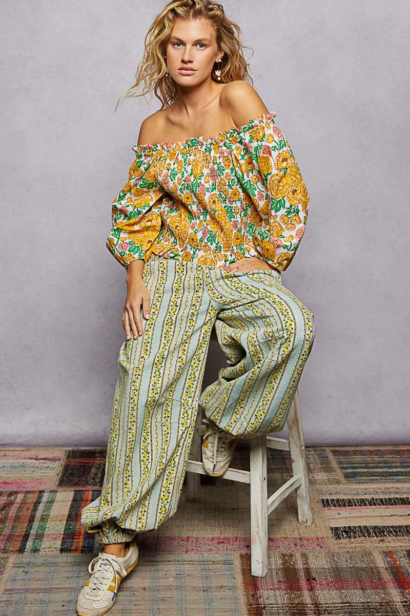 Floral Print Off-Shoulder Smocked Blouse, image 5