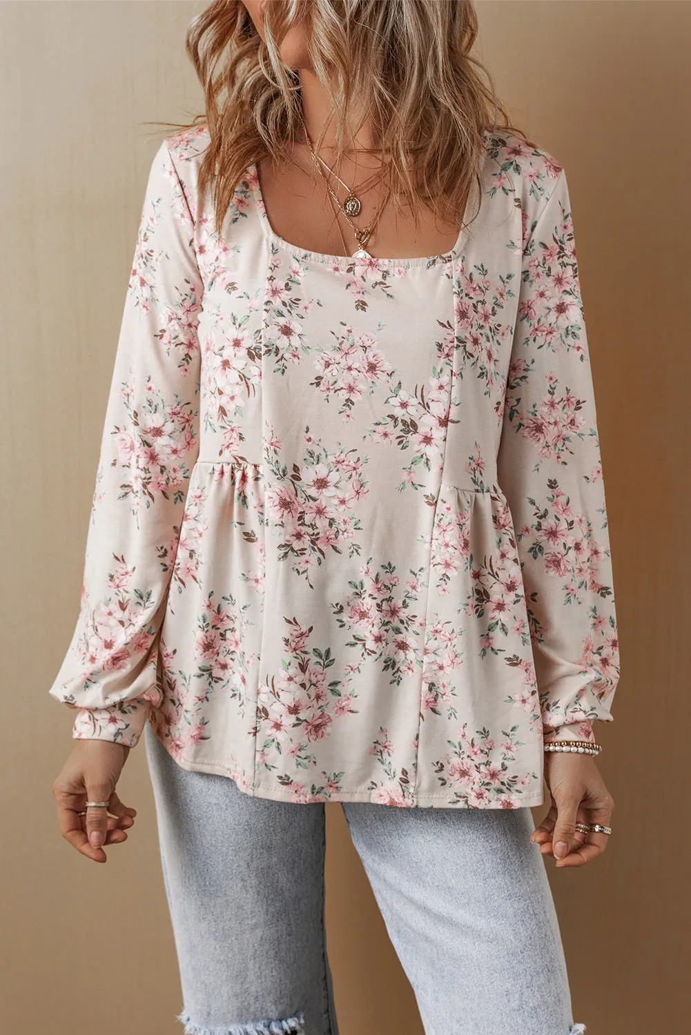 Printed Square Neck Long Sleeve Blouse, image 10