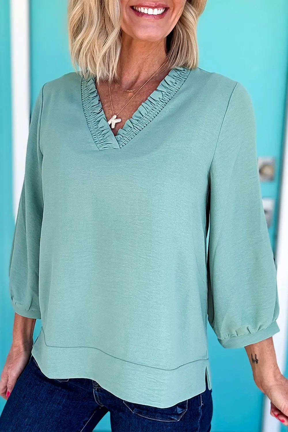 Frill Trim V-Neck Blouse, image 5