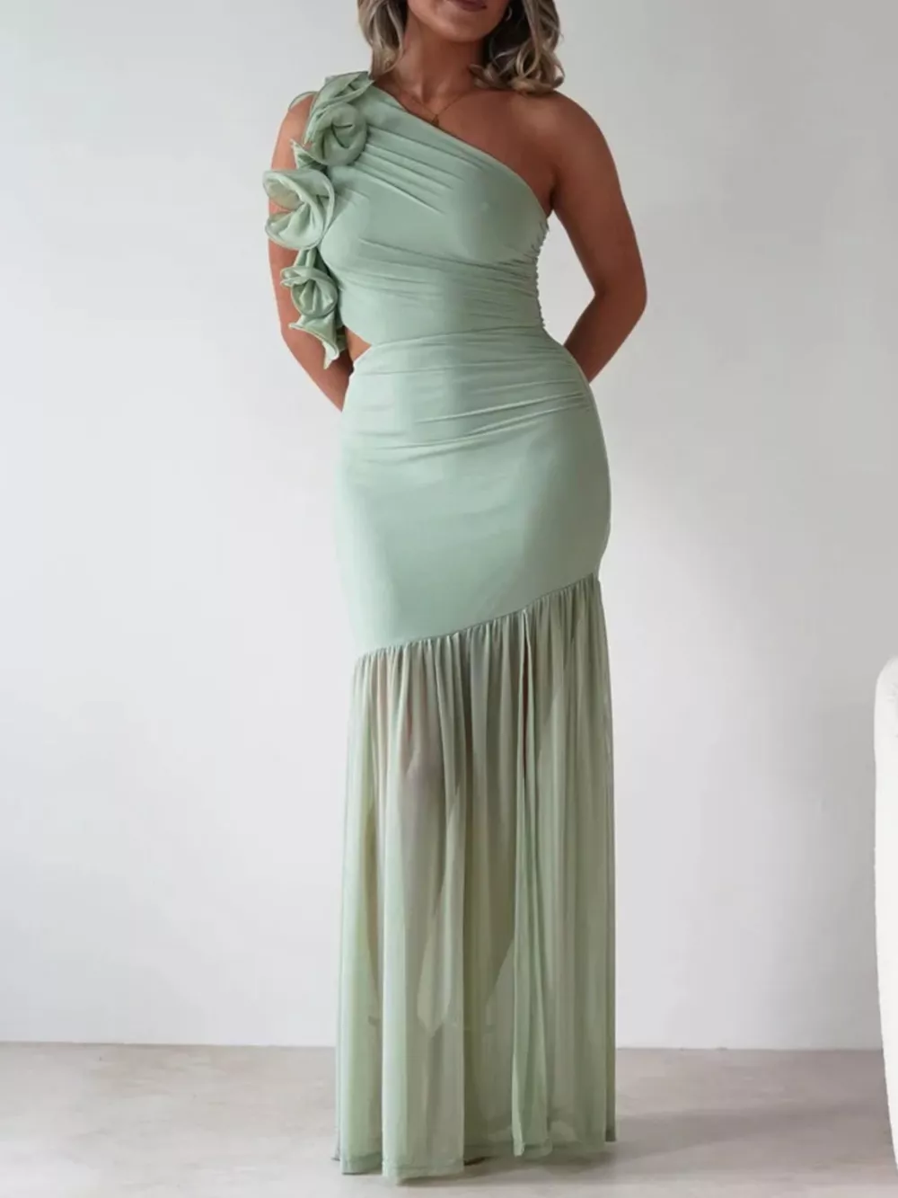 One-Shoulder Ruffle Trim Maxi Dress, image 5