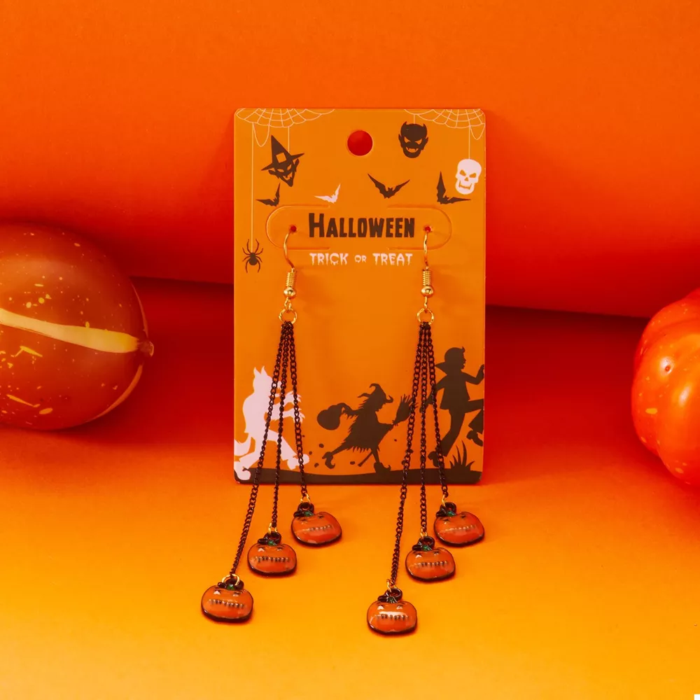 Halloween Pumpkin Chain Drop Earrings, image 4