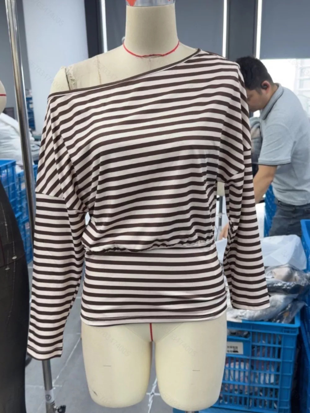 Striped One Shoulder Long Sleeve T-Shirt, image 4