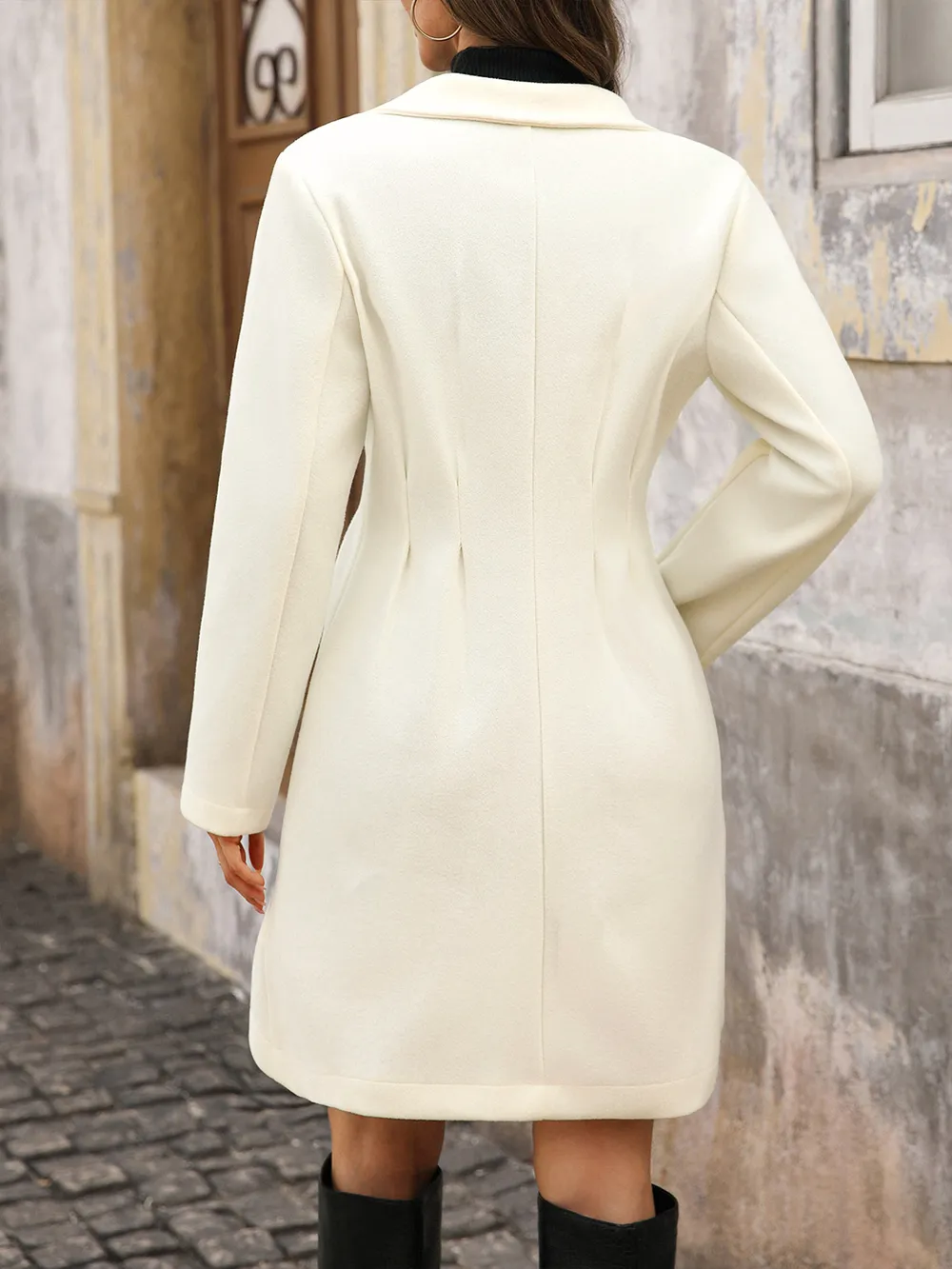 Lapel Collar Long Sleeve Longline Coat, image 7