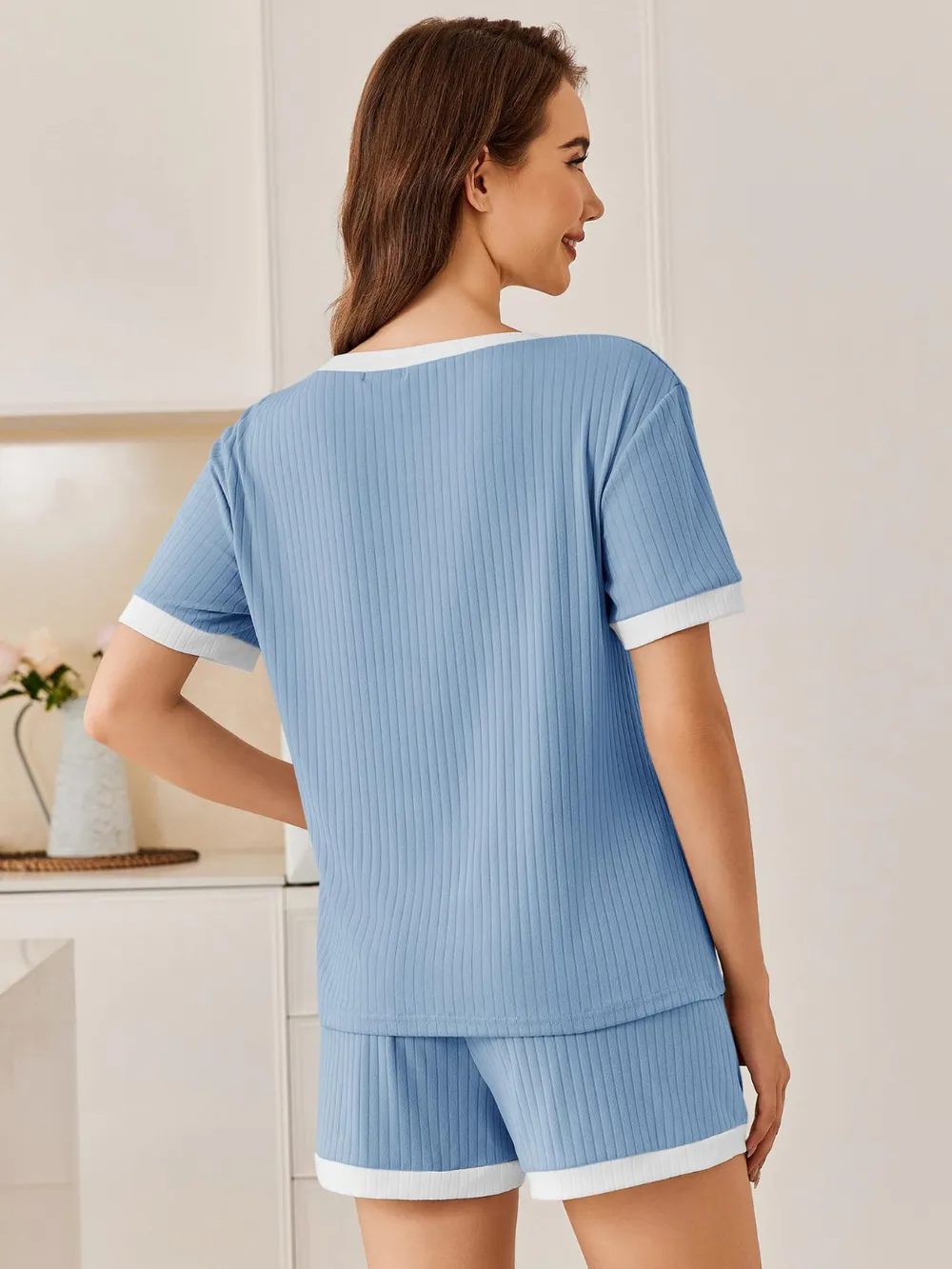 Ribbed Round Neck Top and Shorts Set, image 9