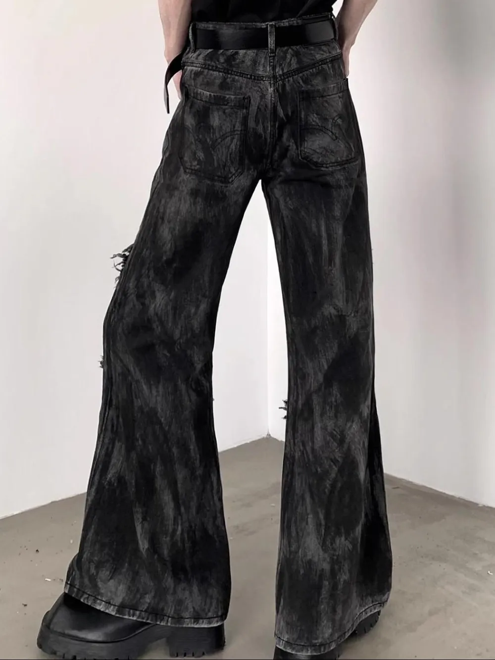 Men's Plus Size Raw Hem Flare Jeans, image 2