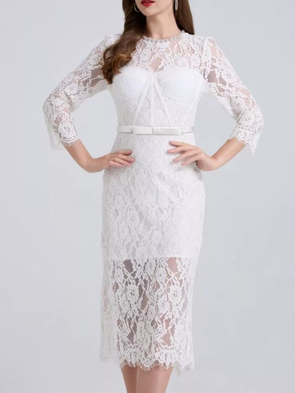 Lace Long Sleeve Midi Dress, image 21
