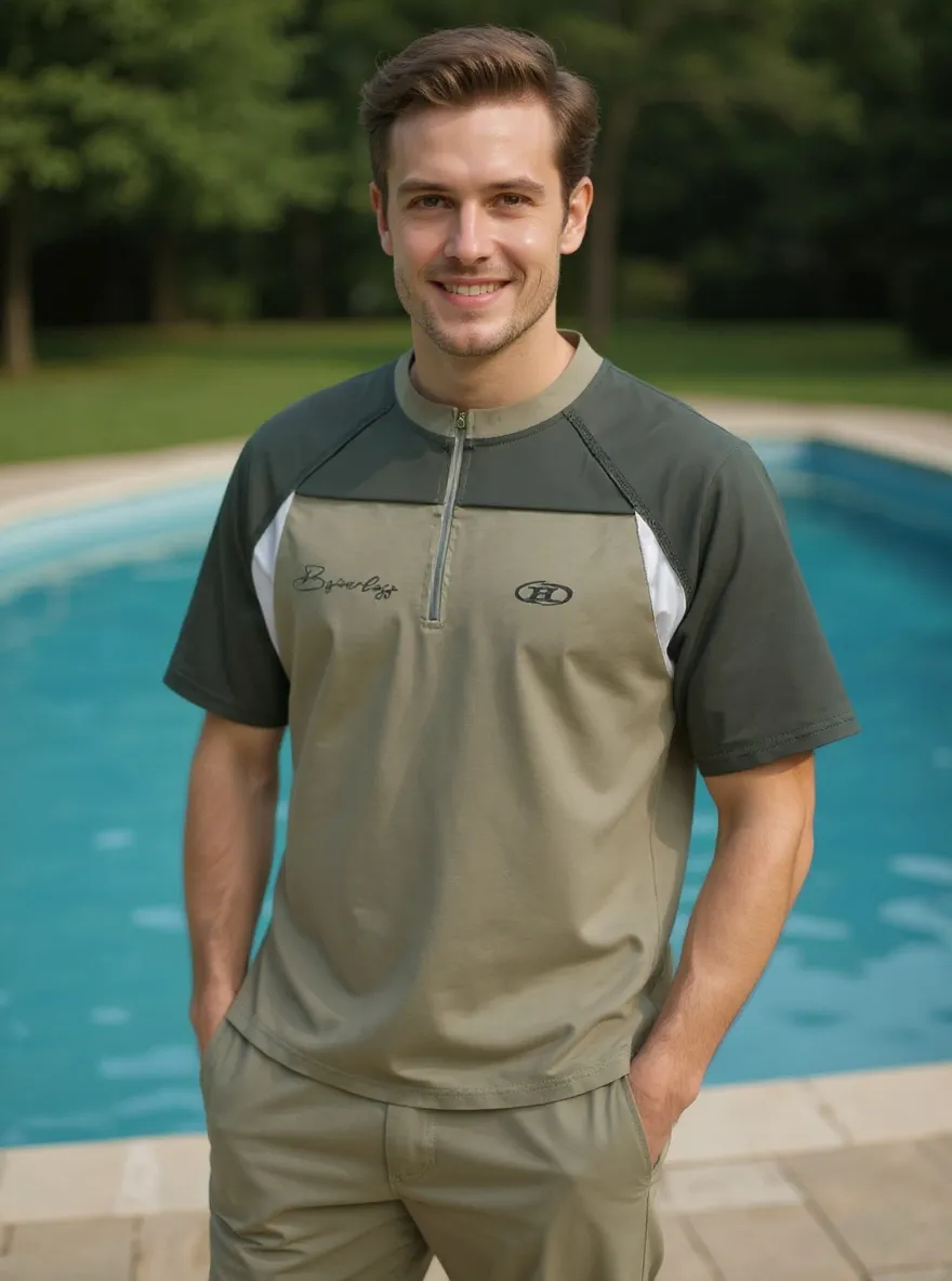 Men's Quarter-Zip Color Block T-Shirt, image 2