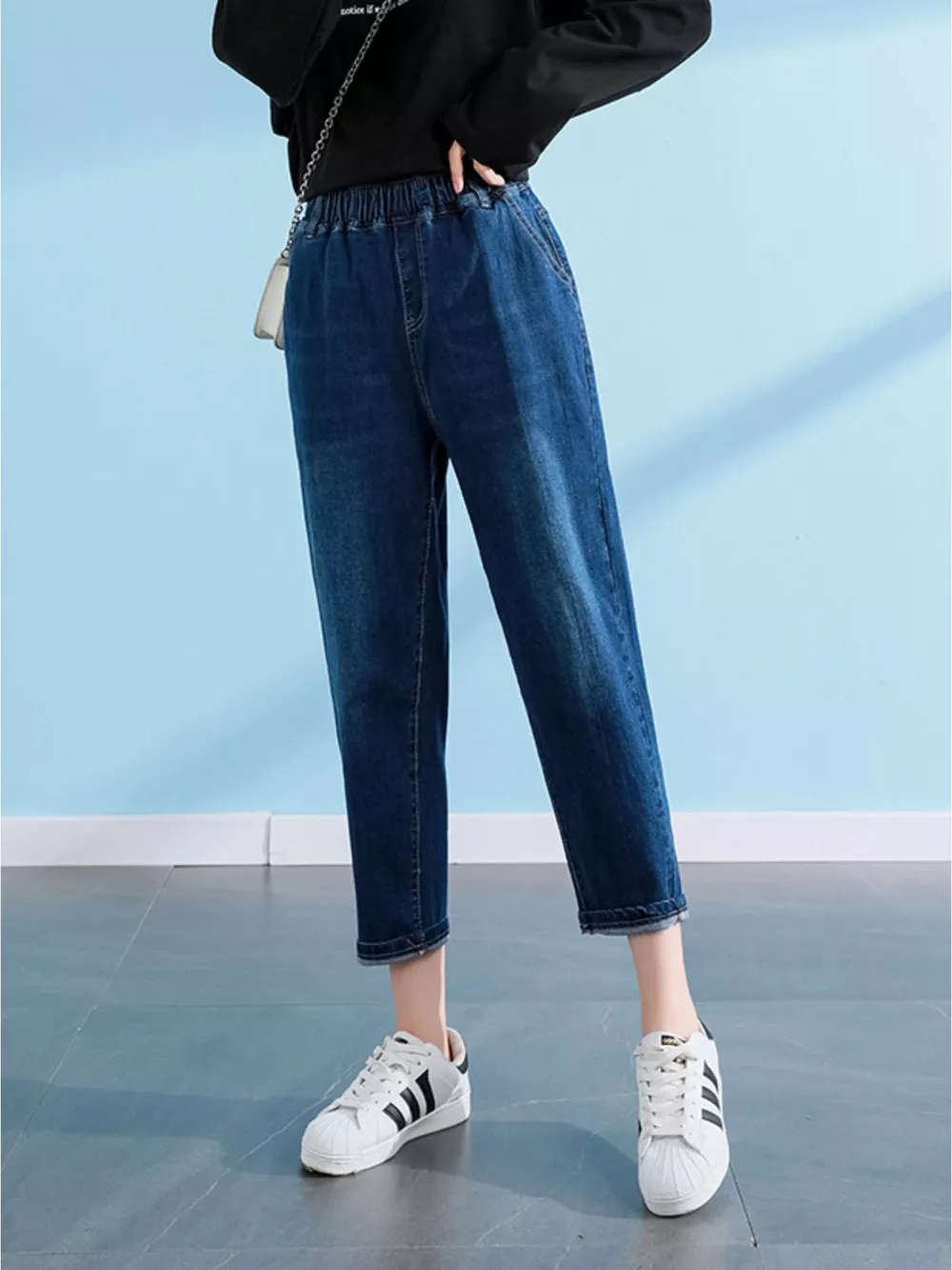 Plus Size High-Waisted Elastic Waistband Casual Jeans, image 3