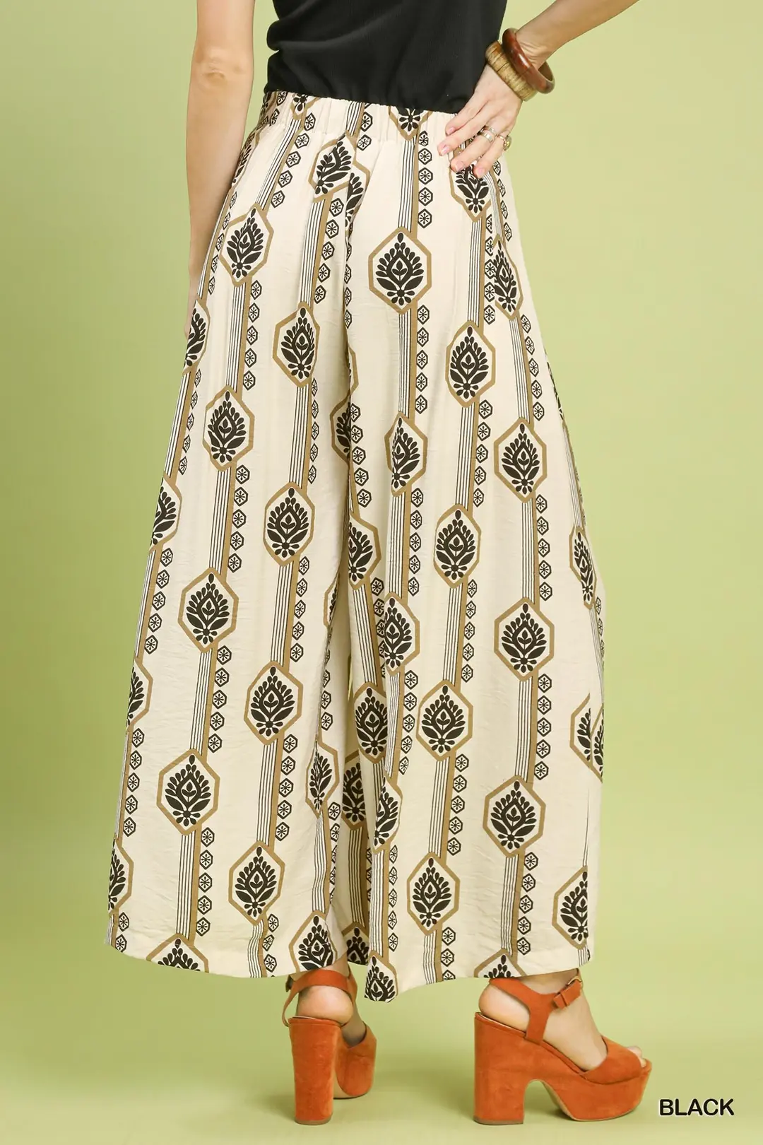 Geometric Boho Print Wide Leg Pants, image 3