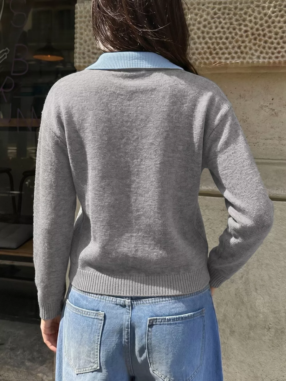 Contrast Collar Dropped Shoulder Sweater, image 5