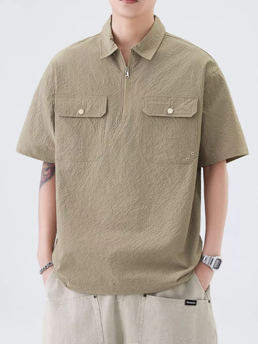 Men's Quarter Zip Half Sleeve Polo, image 4