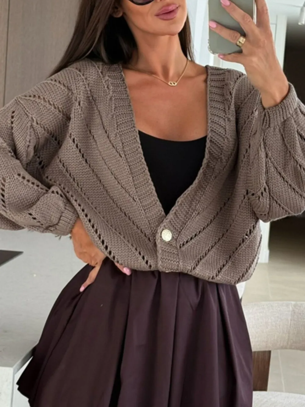 Openwork Long Sleeve Cardigan, image 3