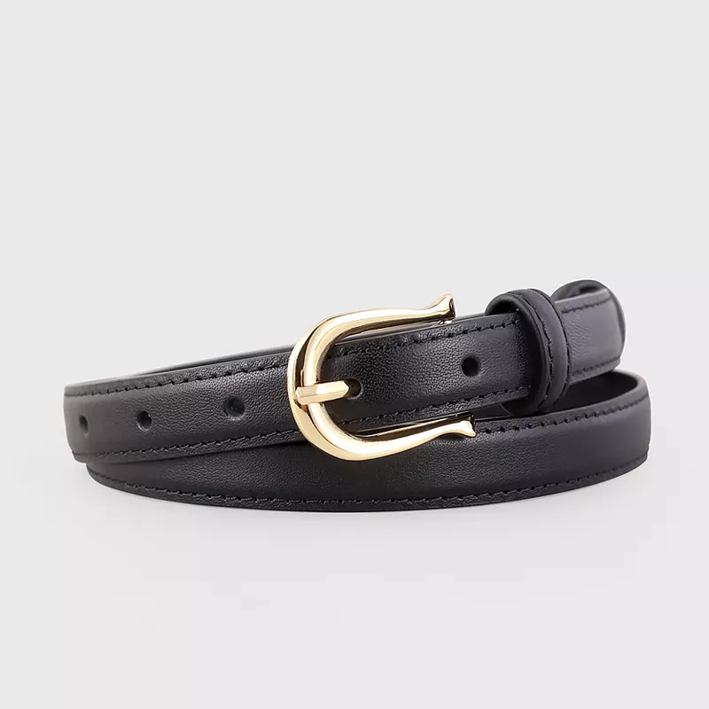 Leather Belt with Golden Buckle