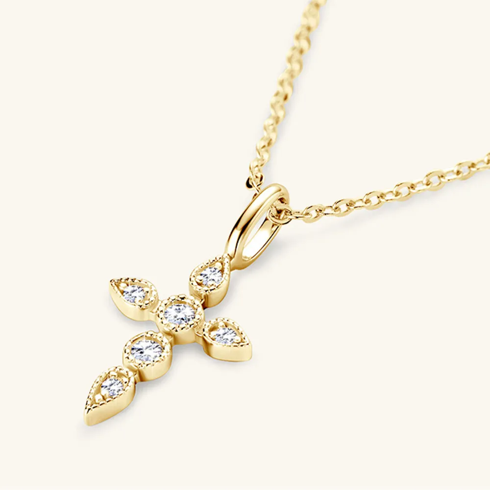 925 Sterling Silver Moissanite Cross Pendant Necklace, image 2