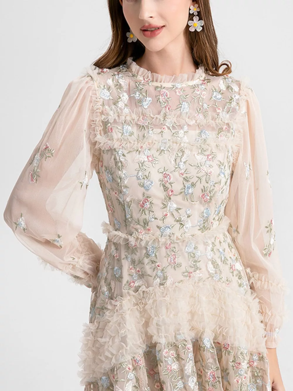 Floral Tulle Layered Maxi Dress, image 2