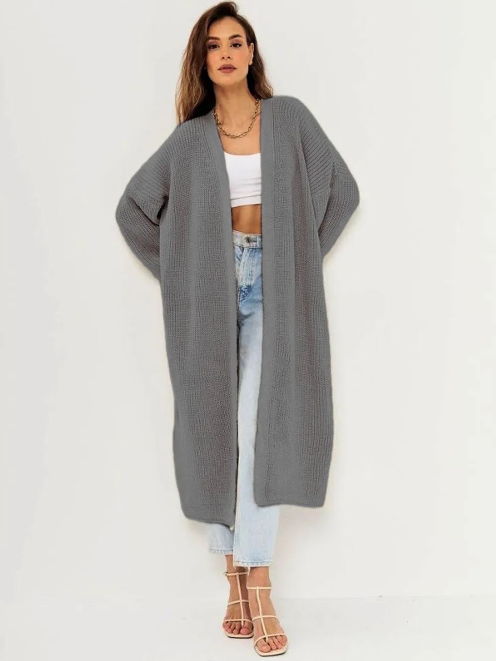 Open Front Long Sleeve Longline Cardigan, image 10
