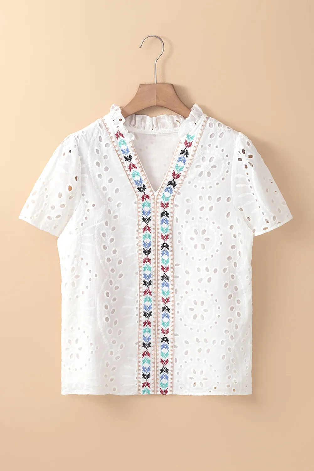 Eyelet Frill Short Sleeve Blouse, image 7