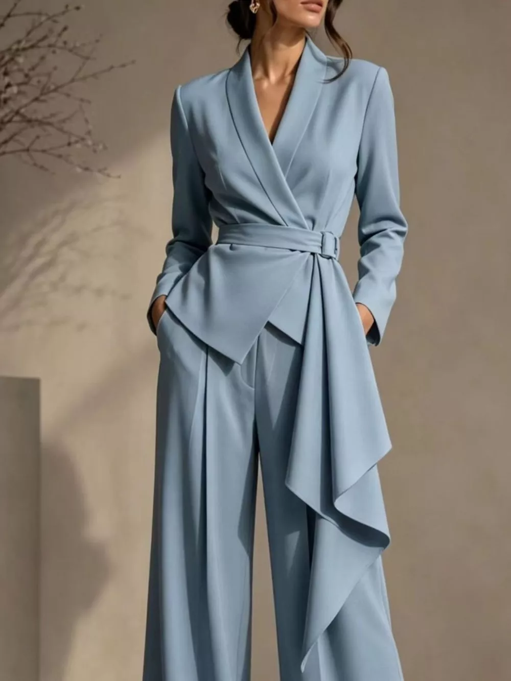 Full Size Belted Blazer and Wide-Leg Pants Set Plus Size, image 8