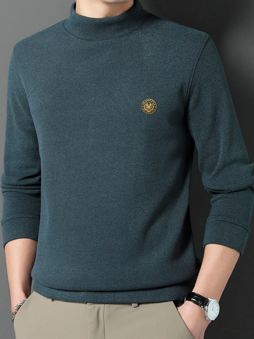 Men's Plus Size Mock Neck Long Sleeve Top, image 5
