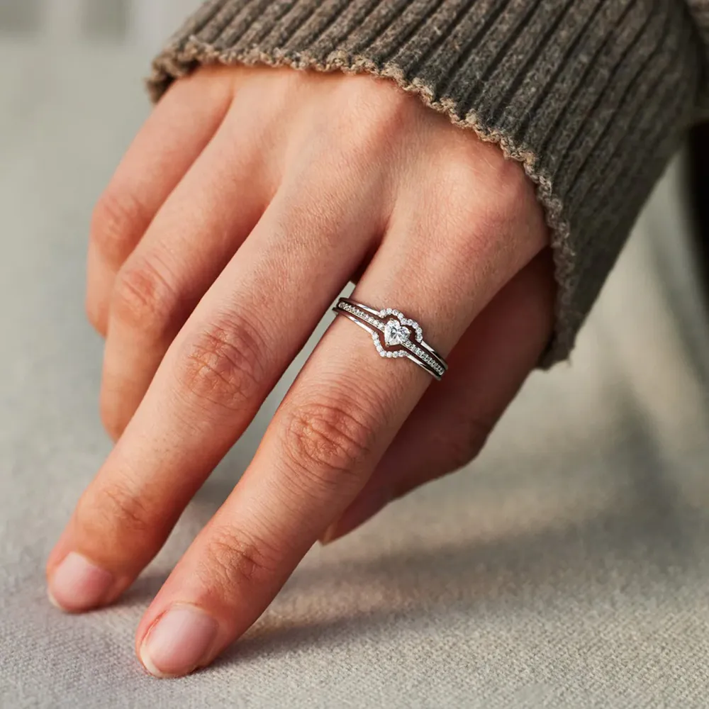 925 Sterling Silver Inlaid Zircon Heart Ring, image 2