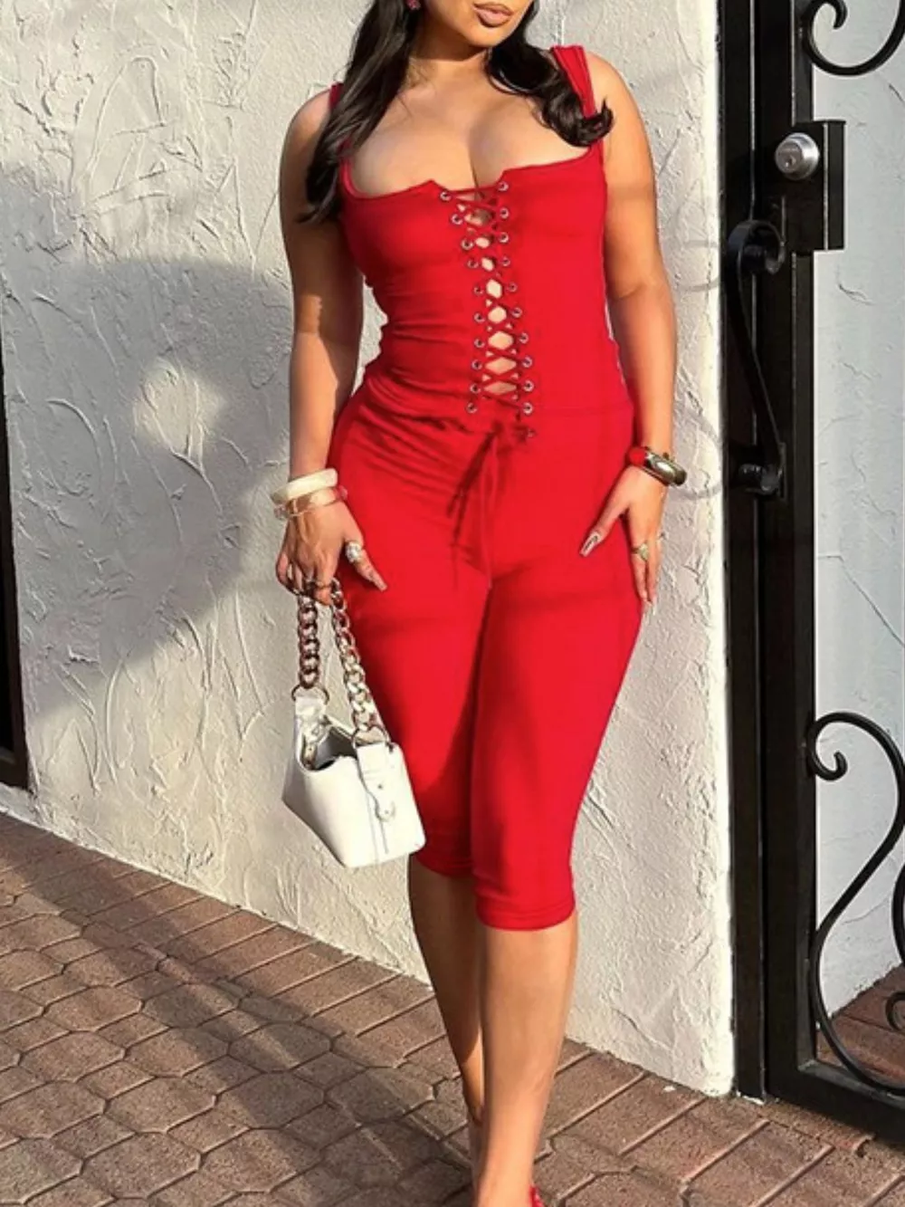 Lace-Up Tank and Capris Set, image 9