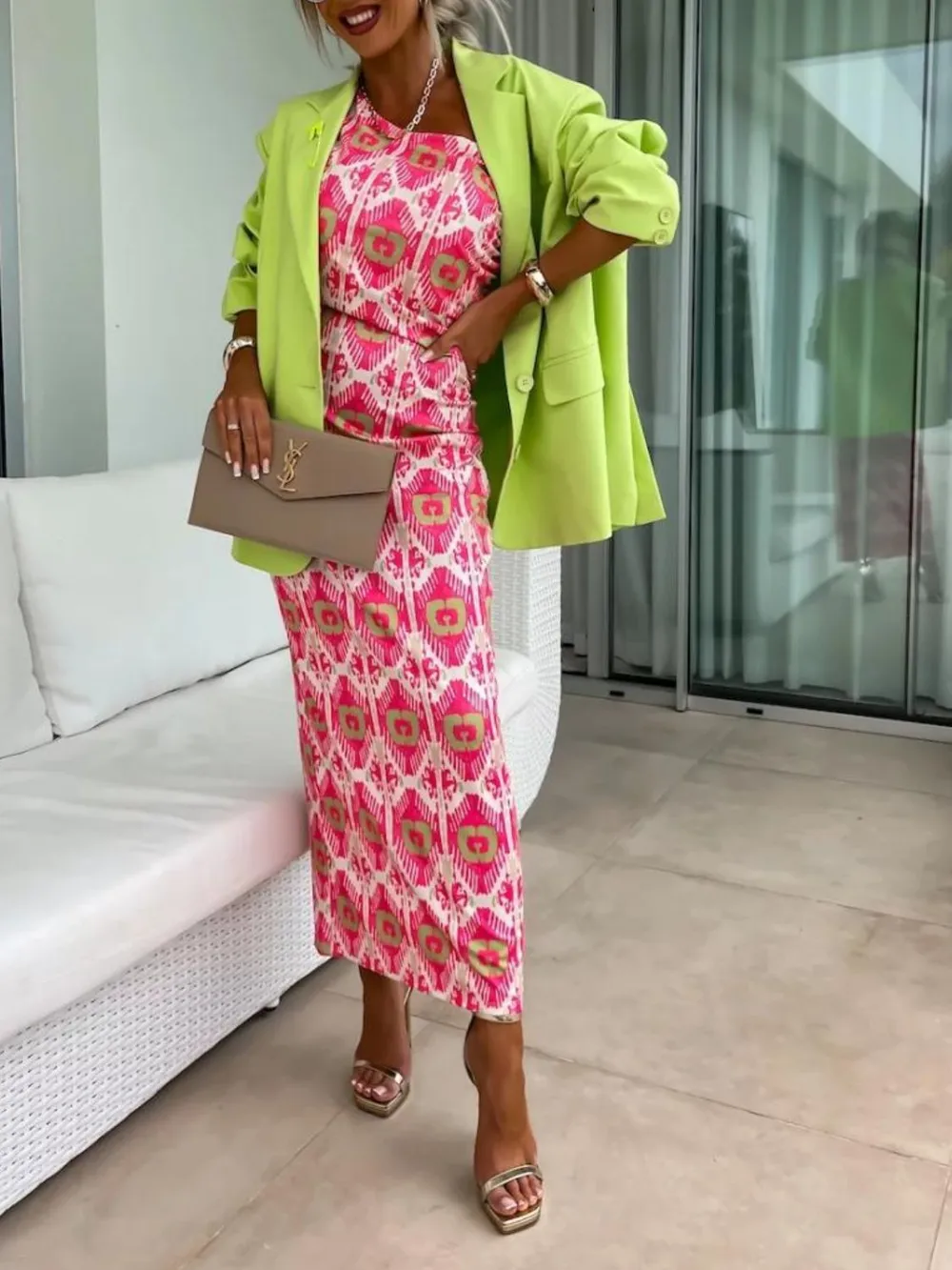 Slit Printed Single Shoulder Midi Dress, image 5