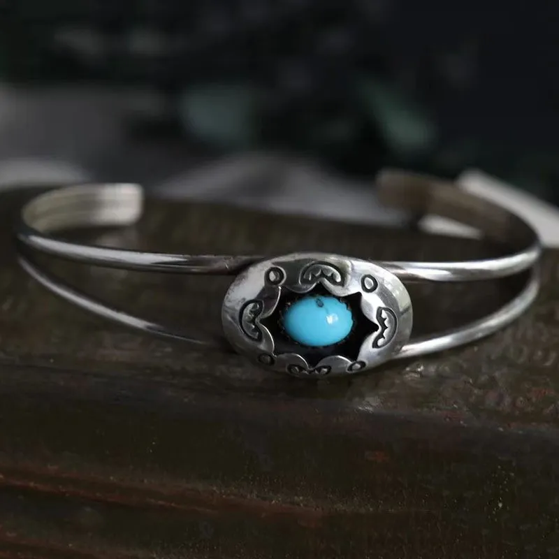 Artificial Turquoise Alloy Open Bracelet, image 7