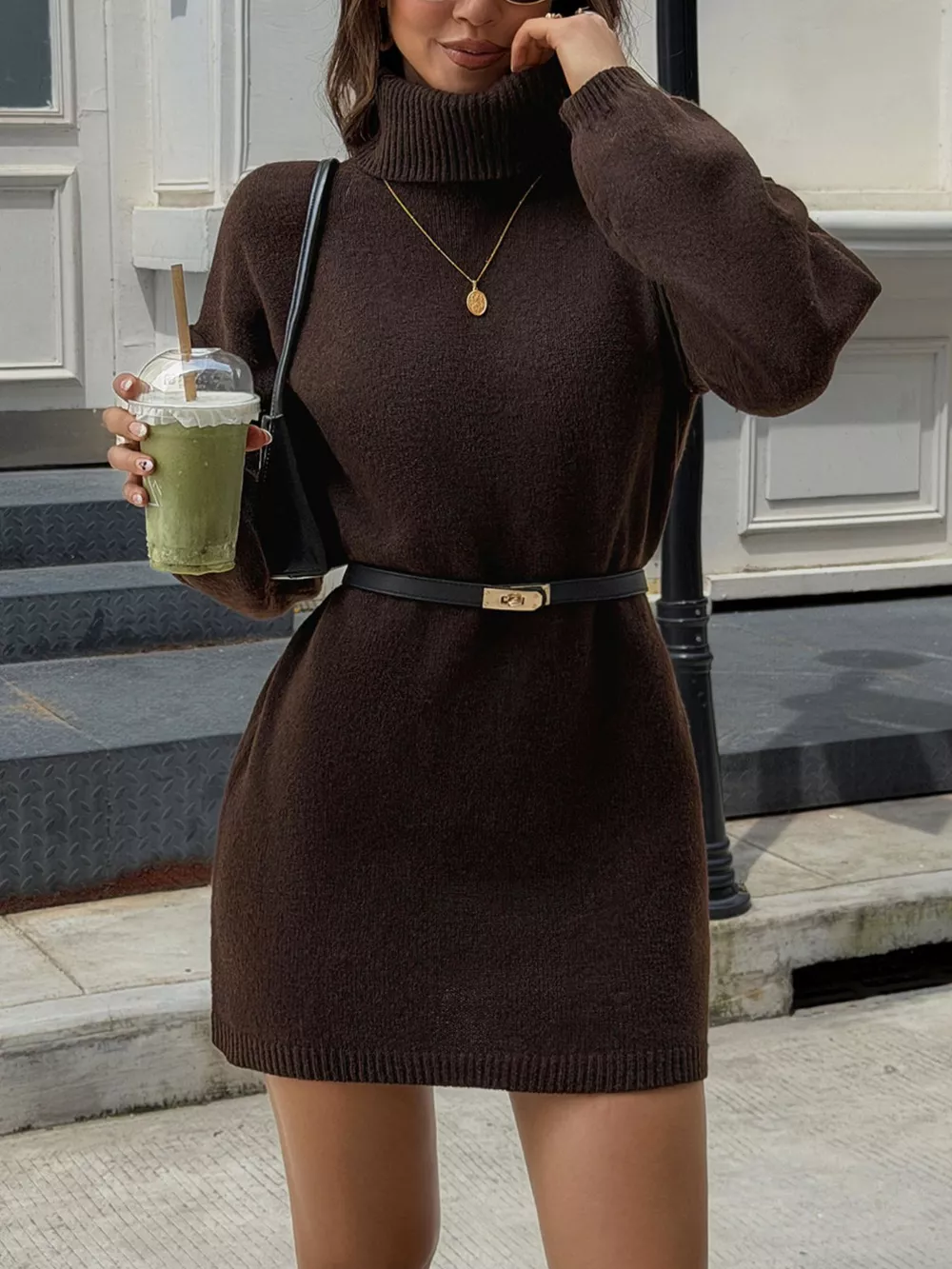 Turtleneck Long Sleeve Sweater Dress