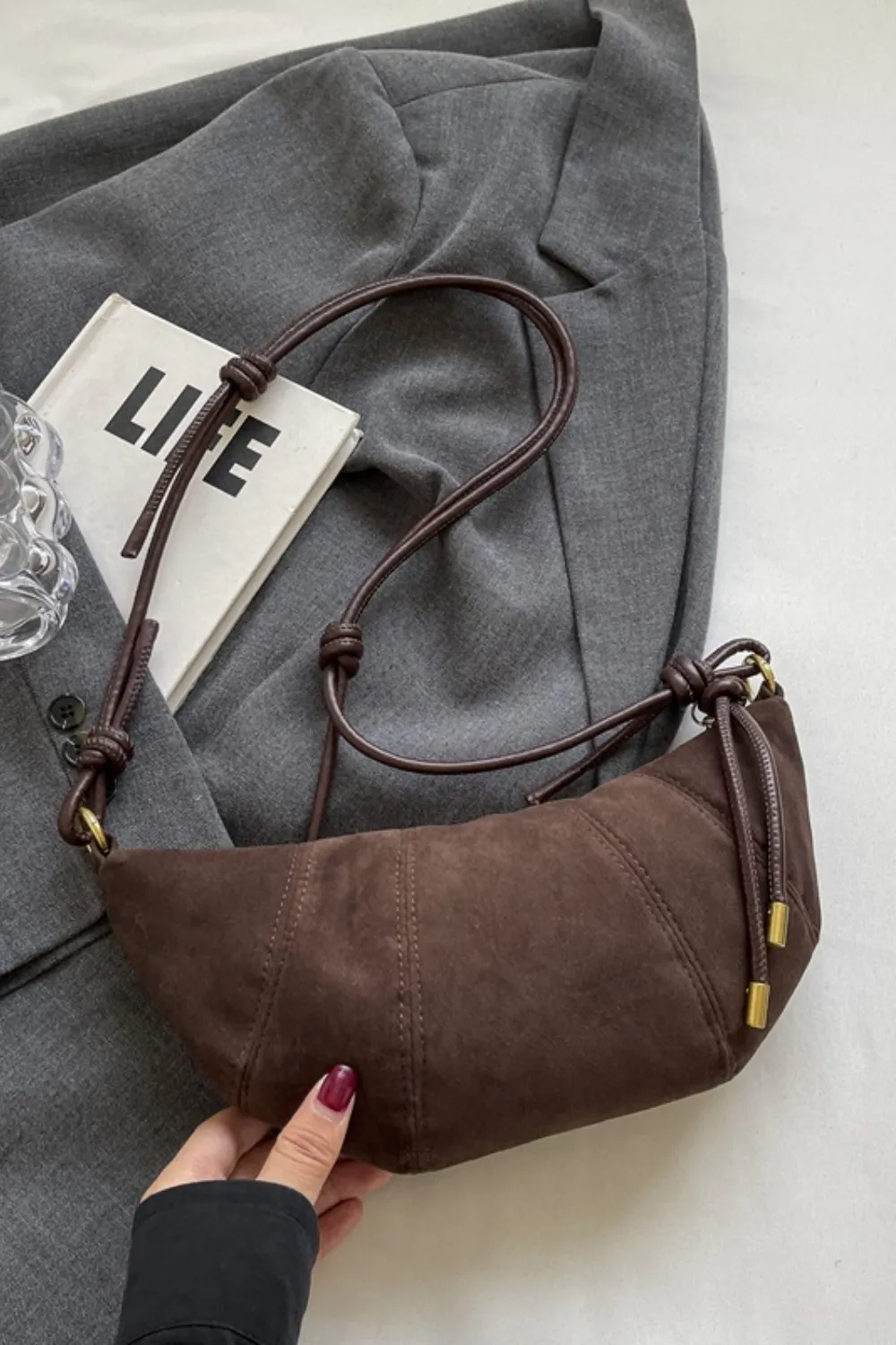 PU Leather Strap Suede Shoulder Bag, image 12