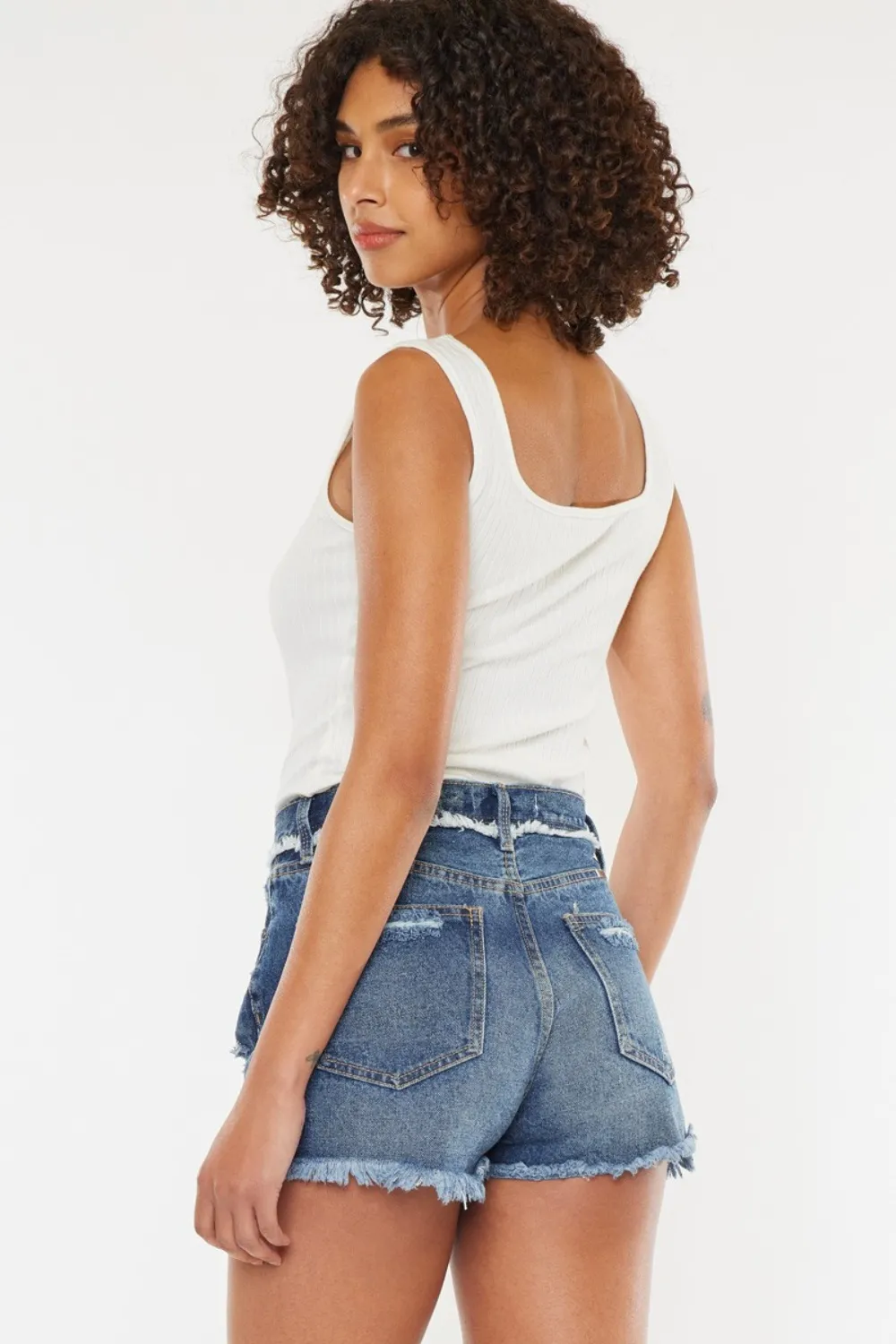 Distressed Button Fly Denim Shorts, image 10