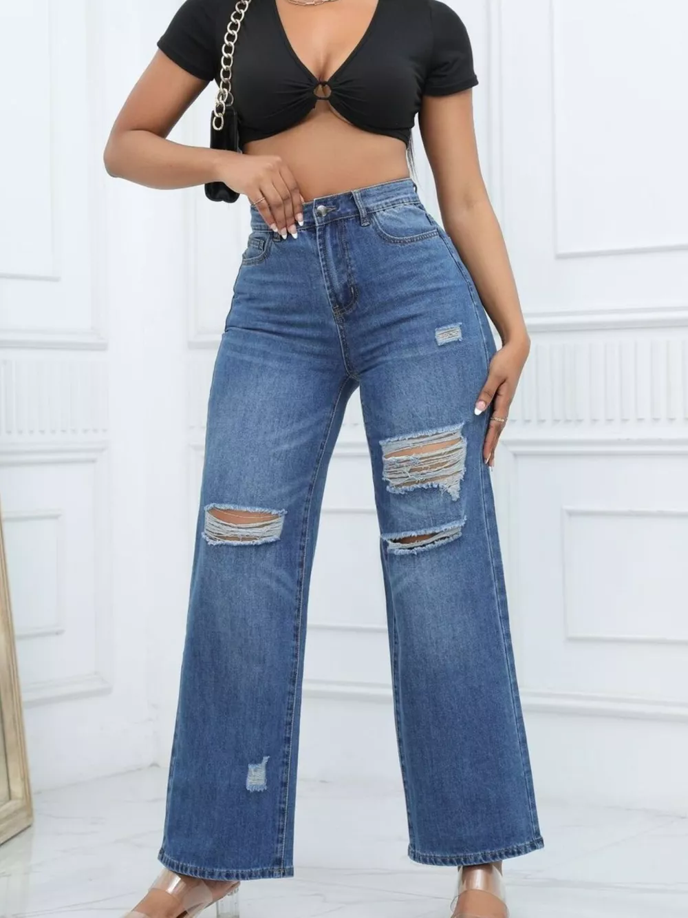 Distressed Wide-Leg Jeans, image 10