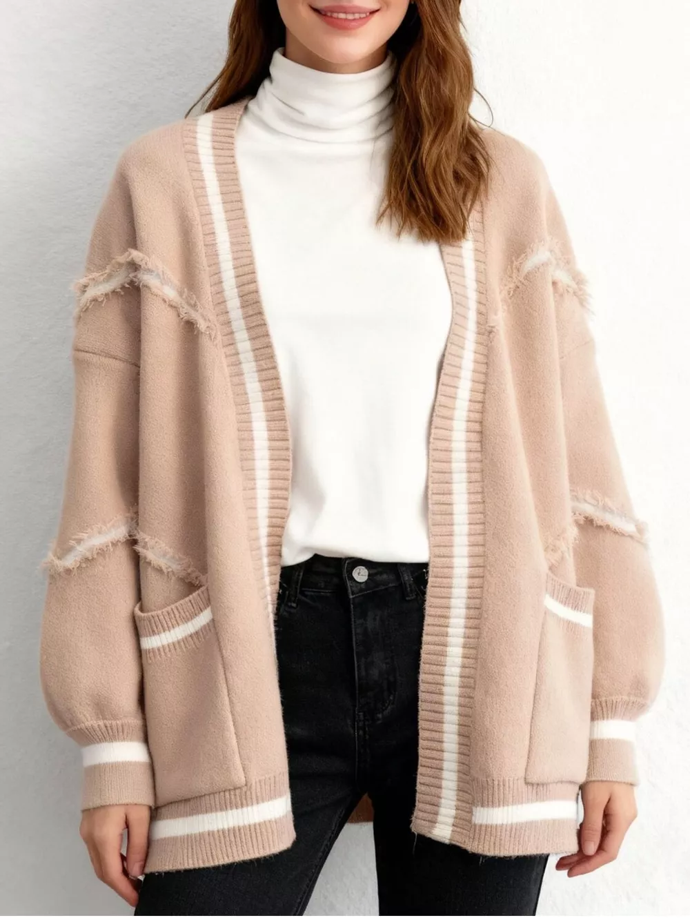 Frayed Hem Open Front Cardigan, image 7