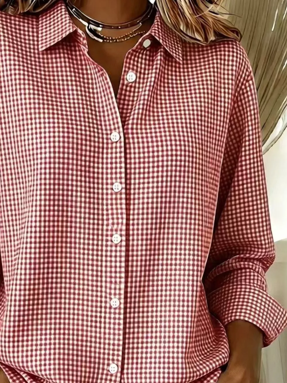 Full Size Plaid Button Up Long Sleeve Shirt Plus Size, image 6