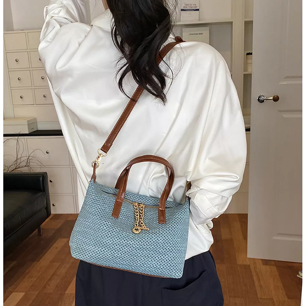 Woven Crossbody Bag with Leather Accents, image 7