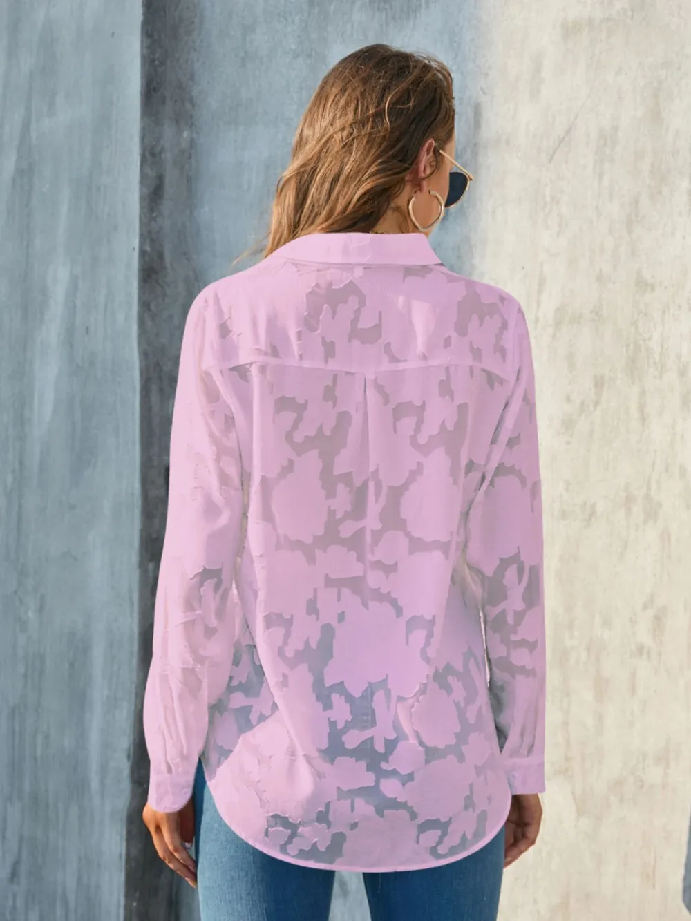 Full Size Collared Neck Long Sleeve Shirt Plus Size, image 15
