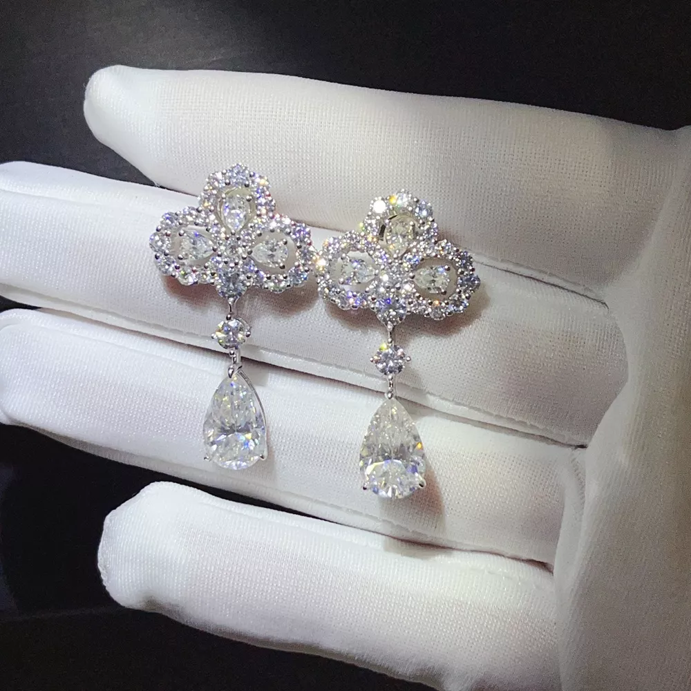 6 Carat 925 Sterling Silver Moissanite Drop Earrings, image 4