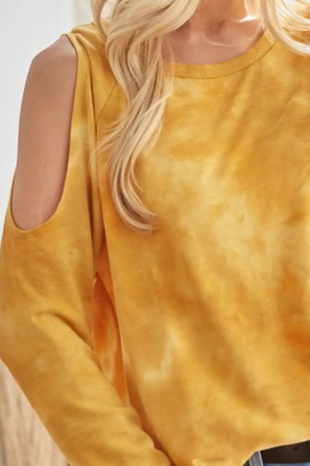 Tie-Dye French Terry Round Neck Cold Shoulder T-Shirt, image 2