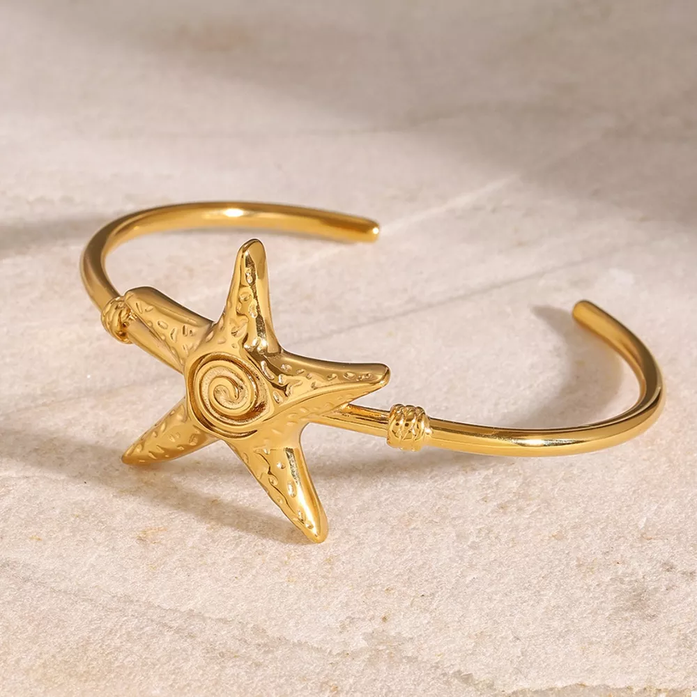 18K Gold-Plated Starfish Open Bracelet, image 3