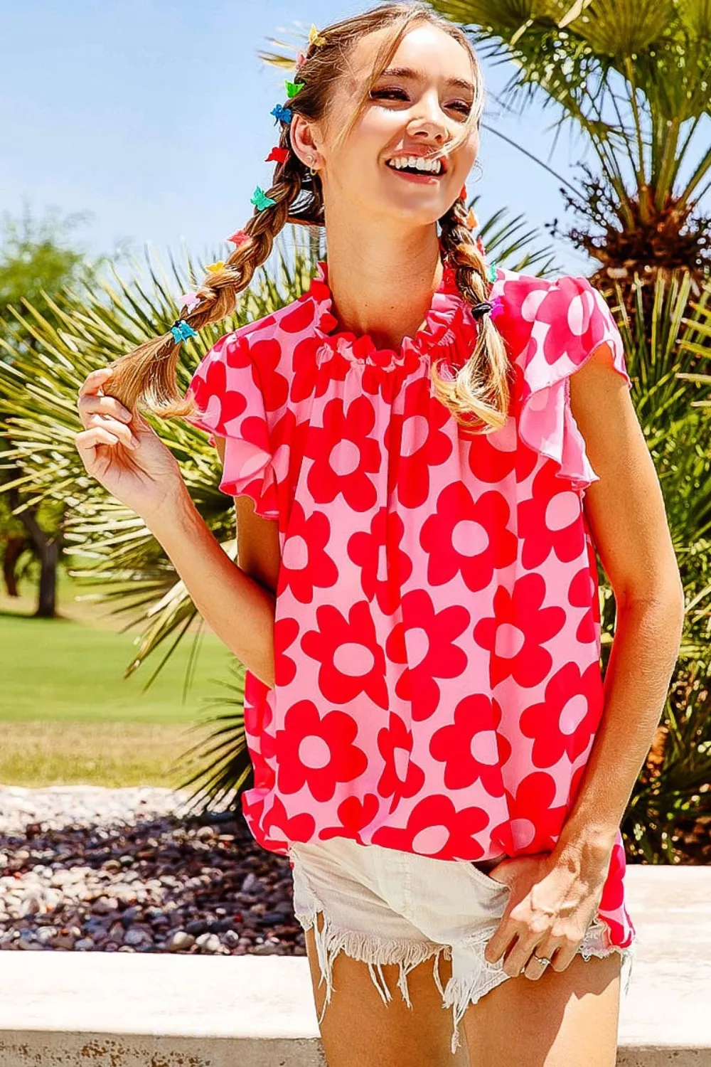 Floral Contrast Ruffled Top, image 4