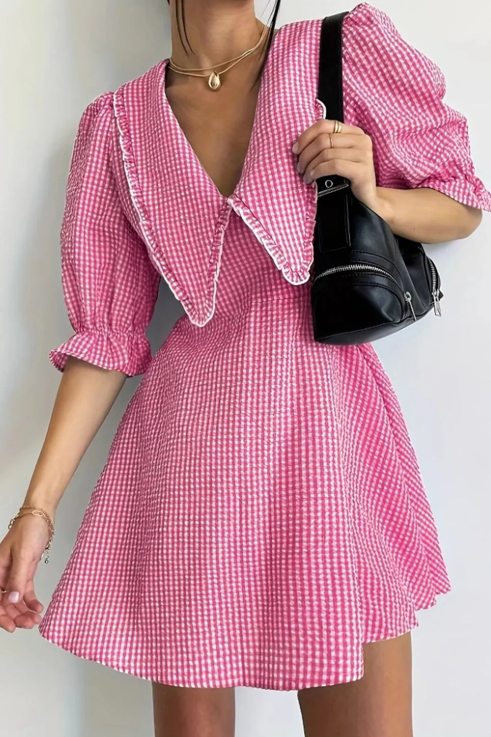 Gingham Puff Sleeve Mini Dress, image 4