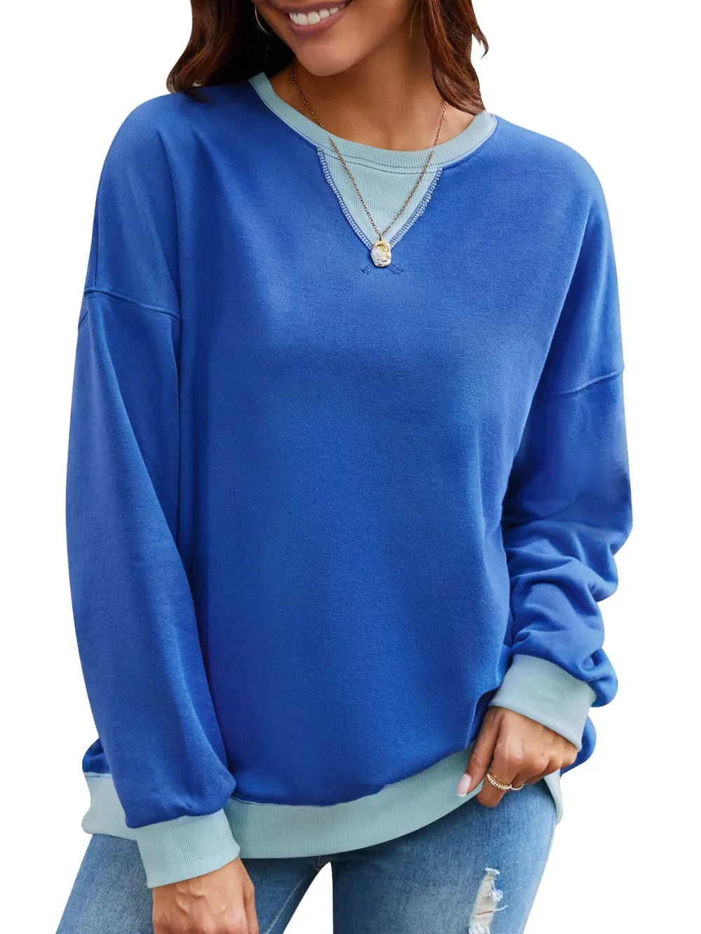 Contrast Round Neck Long Sleeve Sweatshirt, image 34