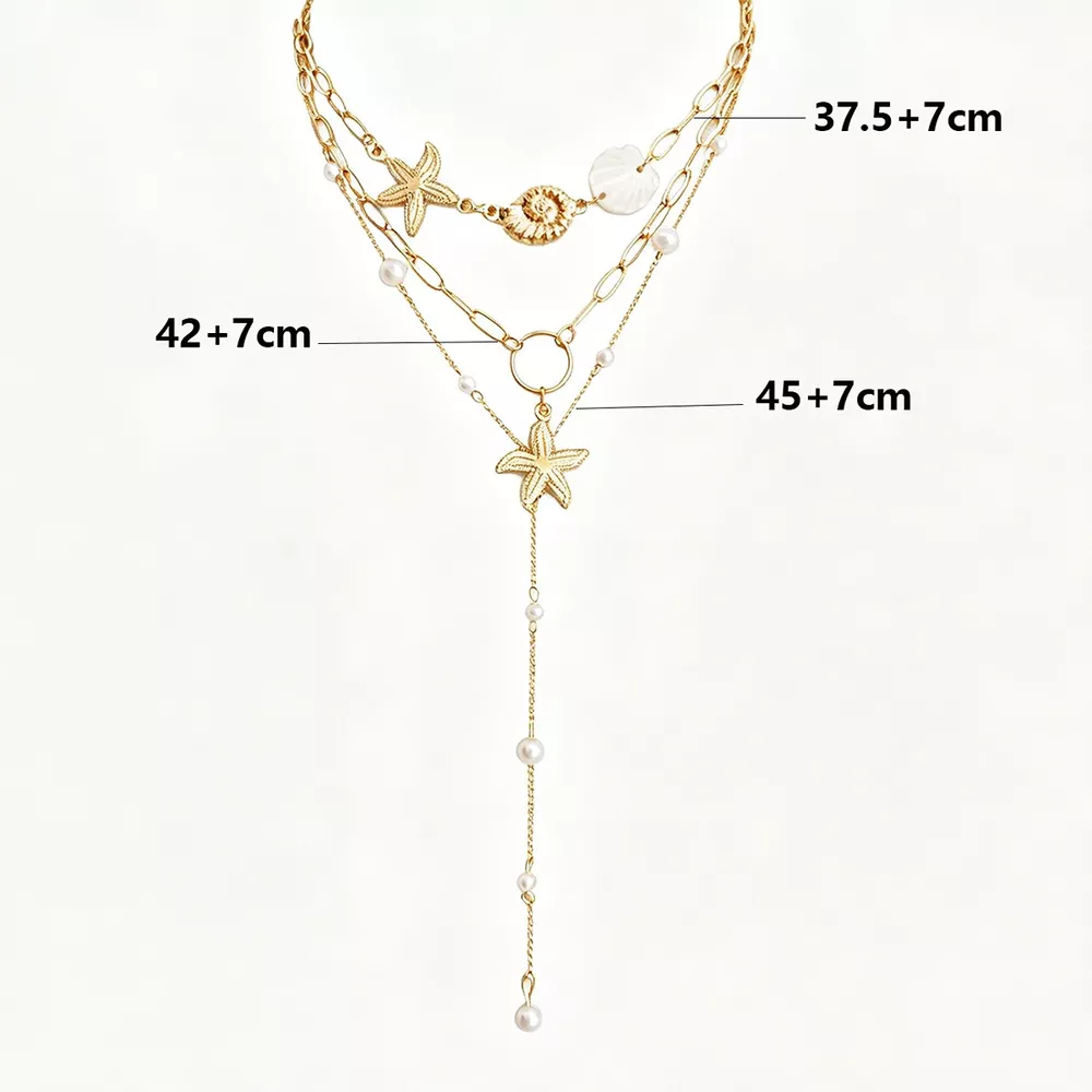 3-Piece Bohemian Layered Starfish and Shell Necklace, image 8