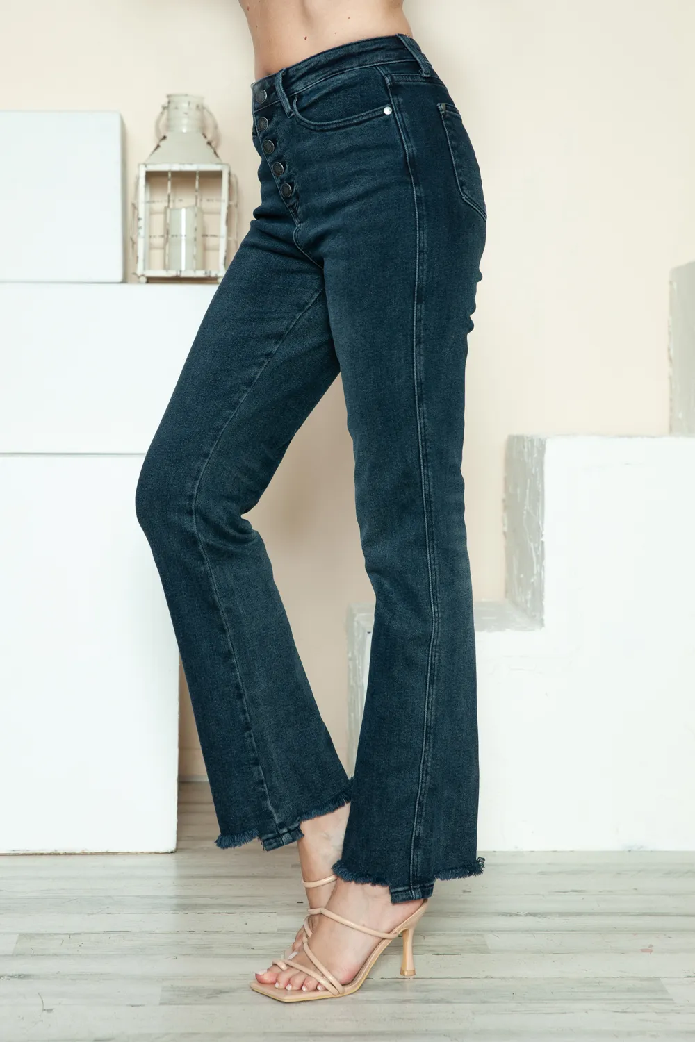 Full Size Button Fly Hem Destroy Straight Jeans, image 11