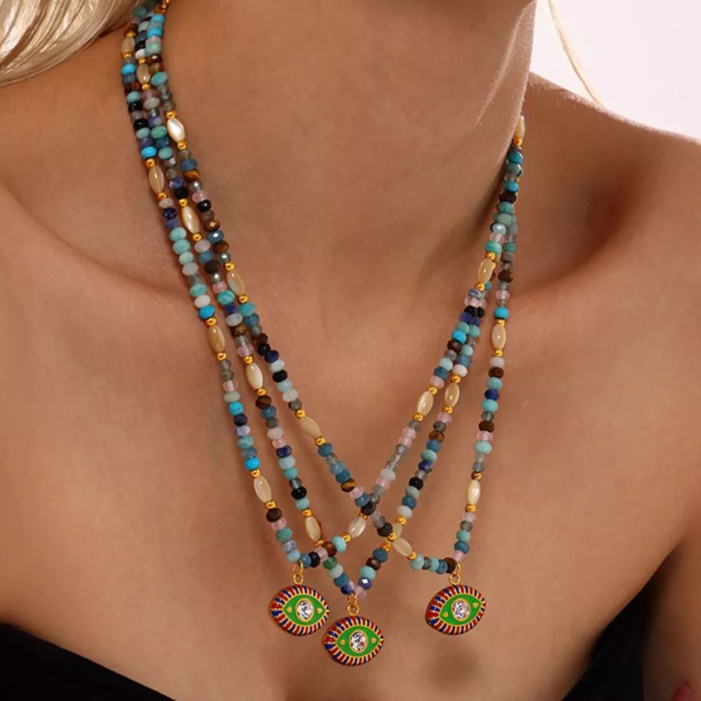 Zircon Bead Evil Eye Pendant Necklace, image 3